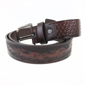 Santa Fe Men's Brown Leather Belt with Embossed Horse Scene - 40"